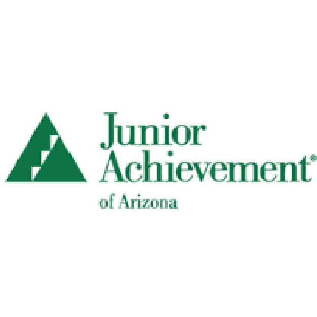 The logo of Junior Achievement of Arizona prominently features a green triangle alongside the text, embodying their mission and values. Learn more about how they empower young people with essential financial and entrepreneurial skills.